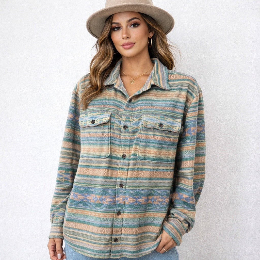 Lucky Brand Southwestern Woven Shirt Xxl Vtg 2000s Tribal Style Desertcore Boho